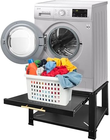 Royxen Washer and Dryer Pedestals Heavy Duty Metal Laundry Pedestal 29W x 29D x20H, Washer Dryer Pedestal Extra Big Screws for Anti-Vibration, Basket Shelf, 800lbs Capacity, Black