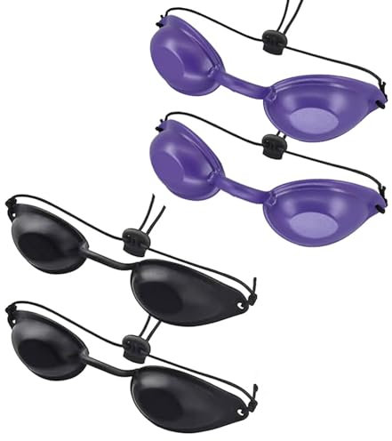 FeiOne 4 Stück UV Schutzbrille, Solarium Brille, Augenklappe Infrarot Solarium Schutzbrille, für Lasertherapie,IPL-Haarentfernung,UV-Schutz,Sonnenbrille(Schwarz und Lila)