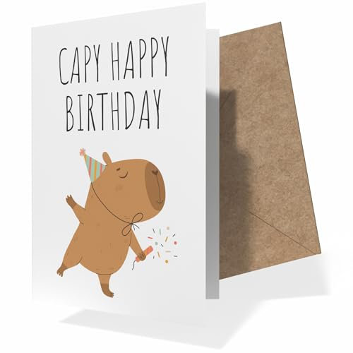 Creatastic - Capybara Sachen Geburtstagskarte lustig, witzige DIN A6 Klappkarte mit Kraftpapier Kuvert, Happy Birthday Karte