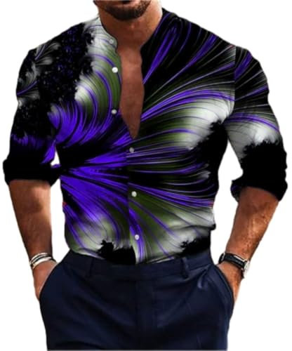 Druck Shirt Herren 3D Digitales Drucken Freizeithemd Urban Temperament Trend Modeshirt Persönlichkeit Einzigartig Design Langarm Button Down Hemd QZ-04 4XL