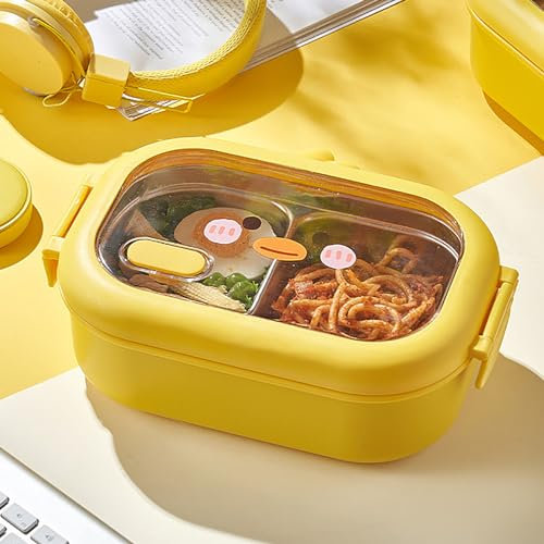 RASTKY Lunchbox, Little Yellow Duck, Edelstahl-Vorratsbehälter für Lebensmittel, Thermisch, für Büro mit 2 Fächern, Behälter für Snacks, Arbeit oder Picknicks