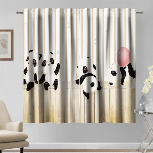 Kzzfqxb 117x138cm Kinder Vorhänge 2 Paneele, Entzückende Freche Baby Pandas die auf Bambuszäune Klettern Stangentasche, Süßes Karikatur Dekor für Kinderzimmer Wohnzimmer
