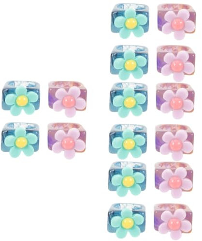 NTALJC Vintage -Design -Harzringe für Frauen Knöchelringe mit Blumendekoration süßer Fingerschmuck für stapelbare Bequeme Verschleiß *