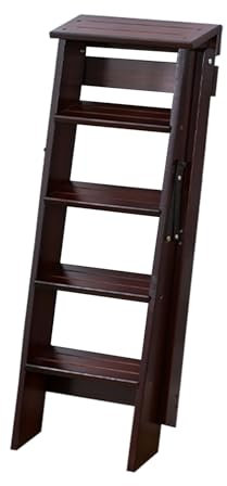 LJYKBFL 5-step Ladder Solid Wood Folding Ladder Stool Household Multifunctional 5-step Small Ladder Indoor Climbing Stair Chair Ladder Stool(Dark Walnut)