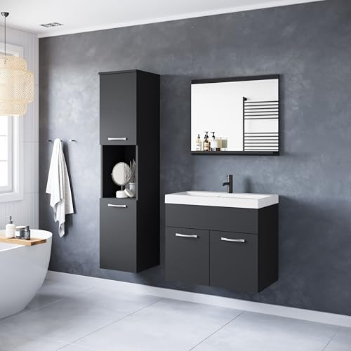 PIASKI Conjunto de Muebles de baño Montreal, Juego de Muebles baño pequeño, Lavabo Incluido, Distintos Colores (Negro Mate)
