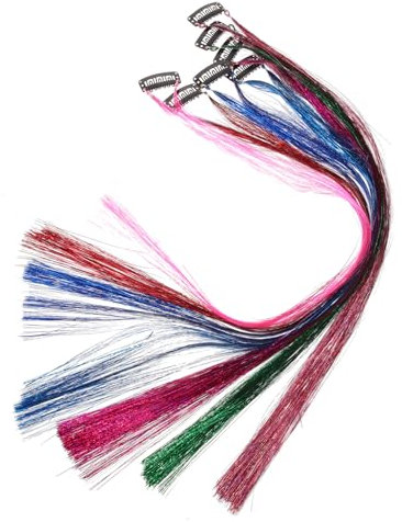 Gogogmee 7 Stück Haarlametta Bunt Lametta Haarverlängerungen Mit Haarring Glitzersträhnen Für Frauen Zum Einflechten Feenhaar Haarschmuck Für Partys Und Alltag