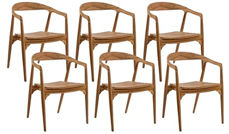 SAM 6er Set Gartenstuhl Sally 58x50x78 cm, Teakholz massiv, Gartensessel | Stapelbarer Outdoor-Holzstuhl mit Armlehnen für Garten, Balkon & Terrasse