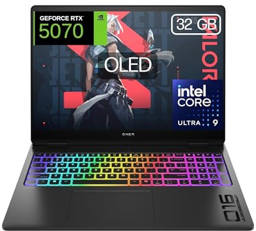 HP OMEN MAX - Ordenador Portátil Gaming de 16 OLED 240Hz (Ultra 9-275HX, 32GB RAM, 1 TB, NVIDIA GeForce RTX 5070 8GB, Windows 11) Negro - Teclado QWERTY Español