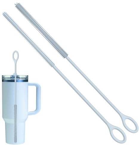 vodvob 2Pcs Silicone Straw Cleaner Brush, 9.84in Reusable Straw Cleaner with Bendable Steel Core, Extra Long Soft Bottle Brush for Clearing Glass Straws, Smoothie Straws, 9mm&6mm (Pink) (blue)