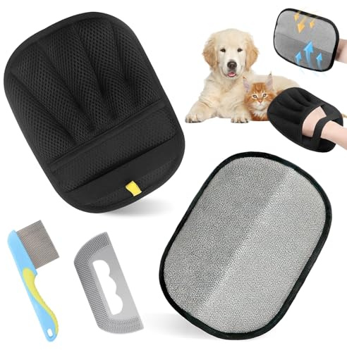2er Pack Tierhaarentferner Handschuh Set für Hunde & Katzen Doppelseitig | Fell Magnet Handschuh, Enthaarungshandschuh Antistatischer, Atmungsaktive Haustierhaarentferner für Polster Sofa Teppich Auto
