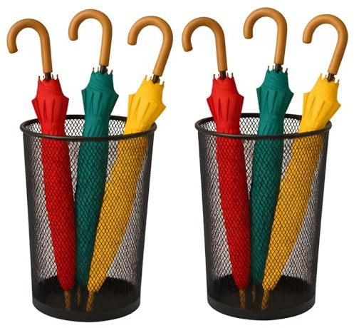 PALUPLUS 2 Portaombrelli a Rete in metallo di color Nero, misura 26,5x26,5x51 cm, Cesta cilindrica per ombrelli con bordo e base rinforzati, Struttura resistente, per interni ed esterni -6091C -2,05