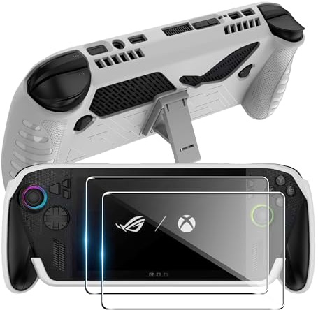 Funda para ASUS Rog Xbox Ally X & Rog Xbox Ally con 2 Piezas Protector de Pantalla Cristal Templado Consola de Juegos Cover Protectora Silicone Portátil con Soporte de TPU Que Absorbe los Golpes