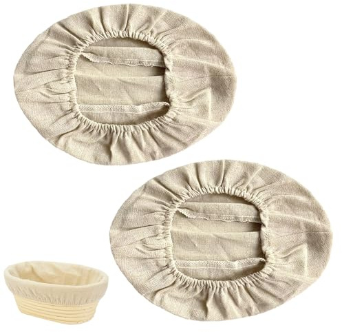 2 Stk Leinentuch Brot Backen Bäckerleinen Oval,Leineneinsatz für Brot Gärkörbchen,Teigtuch Strudeltuch Gärtuch,Gärhaube Backtuch,Gärfolie Teig zum Abdecken,Gärkorb Brotbacken,Brotbackzubehör für Brot