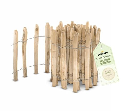 STILTREU Englischer Staketenzaun Kastanie - Länge 5 Meter, Höhe 50 cm, Lattenabstand 6-8 cm
