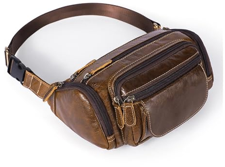 Leather Fanny Pack, Waist Bag Shoulder Bags, Motorcycle Phone Wallet Packs, Multifunctional Chest Satchel for Outdoor Sports Hiking Cycling(Oil Coffee)