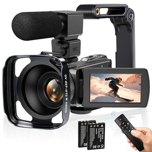 lovpo 4K Video Camera Camcorder UHD 48MP Autofocus Vlogging Cameras for YouTube, 18x Digital Zoom 3 270° Rotation IPS Screen Camcorder with Microphone, Lens Hood, Stabilizer, Remote, 2 Batteries