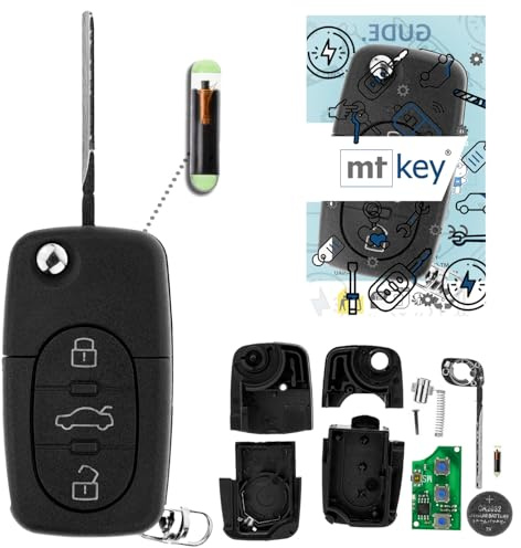 MT-KEY Funk Schlüssel 434MHZ ID48 Klappschlüssel kompatibel mit VW Bora 1J Golf IV 4 Polo 9N Passat B5 3B Beetle 9C 1J0959753B Fernbedienung