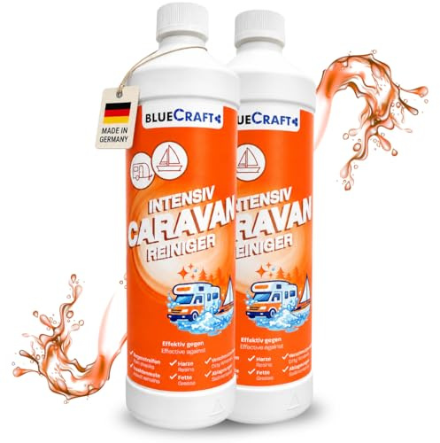 Bluecraft Wohnmobil & Wohnwagen Caravan Reiniger 2x1L Konzentrat für Aussen | Entfernt effektiv & mühelos Regenstreifen, Harz, Insektenreste & Straßenschmutz mit hoher Ergiebigkeit - Made in Germany