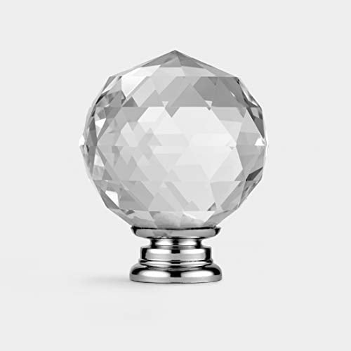 Pushka Home Large Clear Round Faceted Crystal with Chrome Base Cupboard Knob.