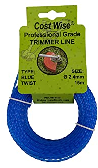 Cost Wise Strong TWIST strimmer/brush cutter line 15m length,less noise, (2.4mm), ideal for grass,weeds and nettles