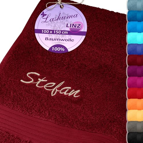 Lashuma Badehandtuch Rot - Rubin Bestickt mit Namen, Handtuch 100x150, Strandlaken Linz