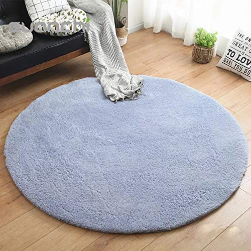LIVEINU Hochflor Shaggy Teppich für Wohnzimmer Langflor Pflegeleicht Rund Teppich Hochwertig Hohe Fadendichte Wasser Absorbierend Badezimmerteppich Für Wohnzimmer Grau Blau Ø 60 cm