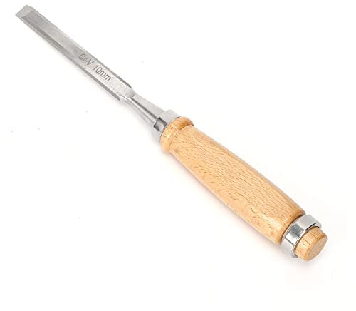 10mm/0.39in Cr-V Wood Chisel Tool, Wood Handle Flat Chisel Carpentry Woodworking Tool