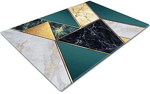 Glass Chopping Board for Kitchen - Non Slip, Small, Geometric Teal Black Gold Worktop Savers