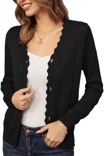 GRACE KARIN Lässig Sweater Damen Elegant Causal Picknick Ausflug Strickjacke Schwarz M