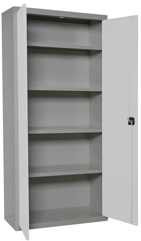 Simon Rack Amario Metálico Almacenaje, 1800x800x400 mm, Armario Multiusos, 2 Puertas, 4 Estantes, Gris/Blanco - Simonlocker