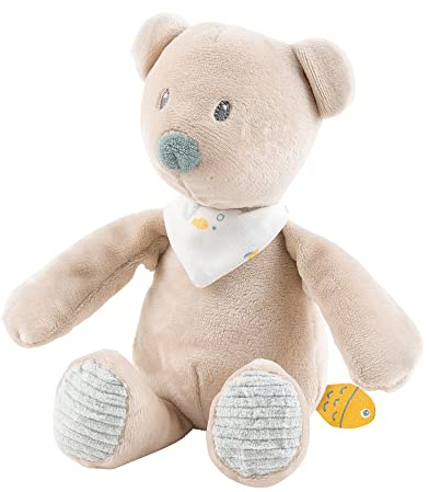 Nattou Mini-Kuscheltier aus Polyester, Bär Jules, Integrierte Rassel, Ca. 20 cm, Romeo, Jules und Sally, Beige