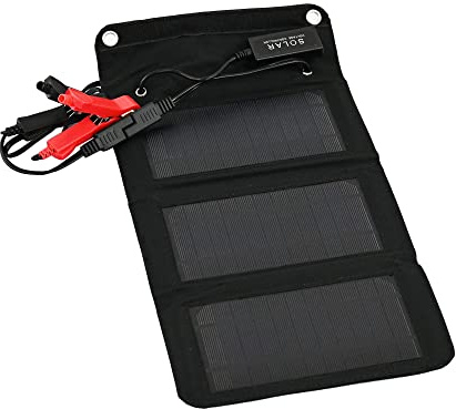 Schumacher SA1589 - Cargador y sostenedor de batería solar portátil 12V 5W - Puerto USB 1A - para motocicleta, deporte, coche, furgoneta, barco