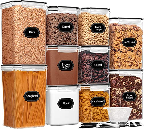 Skroam Große luftdichte Frischhaltedosen mit Deckel, Müslibehälter, Aufbewahrungs-Set – BPA-frei, Speisekammer-Organizer und Aufbewahrung für Mehl, Zucker und Reis, mit Messbecher, Etiketten