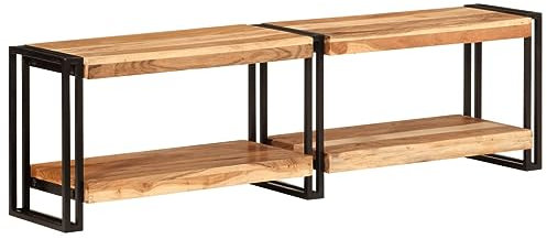vidaXL Solid Acacia Wood TV Cabinet, Sturdy Metal Frame, Ample Storage Space, Display Shelf, Living Room Modern TV Stand - Brown