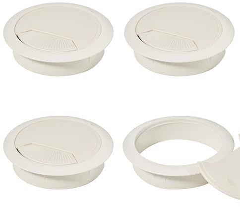 4 Kabeldurchführung Schreibtisch, Tisch Kabeldurchlass, Kabel Durchführungen (Weiß-60mm)