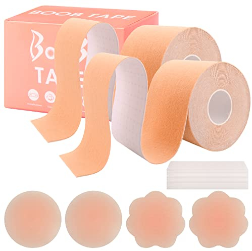 Boob Tape, Brust Tape, 26pcs Body Tape Wasserdichten und Unsichtbaren Brust Tape für Grosse Brüste Klebe Bh Push Up, Premium Nippelpads, Trans Tape Boobietape für Kleider Silikon Brüste Brustband