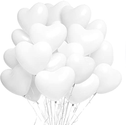 60 Herzluftballons Weiß, XL Helium Herzluftballons, 12 Zoll Weiß Herz Luftballons, Latex Ballons mit Herzform für Hochzeitsdeko Brautdusche Valentinstag Geburtstags Verlobung JGA Party Deko