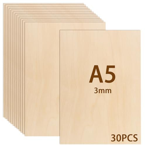 GBACHOOSE 30 Tableros Contrachapados de Madera, 210 x 148 x 3 mm, Madera para Manualidades A5, Madera Contrachapada de Abedul para Tallar, Placas de Madera para Proyectos Láser, Sierra de Marcas