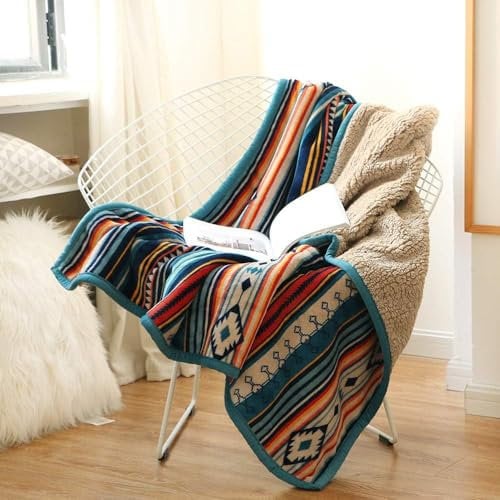Qucover Coperta Matrimoniale Pile Stile Boho, Caldo Sherpa Double-Face Flanella, Plaid per Divano, Colorato 220x240cm