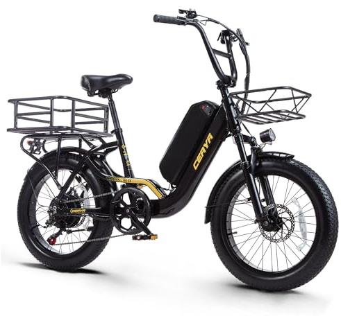 CEAYA Ebike Herren Damen Elektrofahrrad 20 Zoll Fat E Bike Pedelec R8SE 7 Gang Elektro City Fahrräder mit Akku 15Ah, 3.0 Fat Tires,Vordere Aufhängung