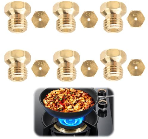 Paquet de 6 Gicleur Gaz Butane Universels, Jeu de Conversion de GPL Cuisinière à Gaz 5 Brûleurs Gicleur de Propane et de Butane 1x0,5, 1x0,65, 1x0,7, 1x0,87, 1x0,9, 1x0,96 [classe énergétique A+++]