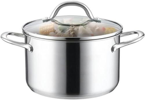 Olla de Acero Inoxidable de 11 litros con Asas Dobles y Tapa de Vidrio, Olla de inducción doméstica para cocinar Olla con Discos al Vapor