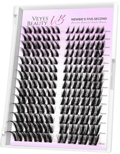 VEYESBEAUTY Faux Cils Extension Cils Newbie's Five-Second Cils Individuels Avec Colle Volume Russe Cluster Lashes Mixte Diy à La Maison Cils Individuels (Velvet Wing, 8-16mm)