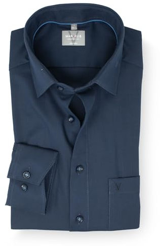 Marvelis Comfort Fit Langarm Hemd | Struktur Dunkelblau | New Kent Kragen mit Besatz Gr. 47