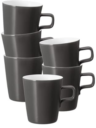 Seltmann Weiden No Limits Moments Milchkaffeetassen 6er Set, 370 ml, Kaffeebecher mit Henkel, Porzellan, Anthrazit-Weiß
