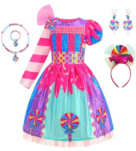 Generisch Karneval Kostüm Lutscher Süssigke Kleid Mädchen Lollipop Kostüm für Rollenspiel Candy Prinzessin Kleid märchenhafte Welt Allerheiligen Party Kleid für Karneval Party Fasching