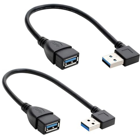 Watlikeup USB 3.0 Extension Data Cable,2 PCS 90 Degree Male to Female Adapter,Left and Right Angle USB Right Angle Extender Cable,High-Speed Data Transfer Cable for Device with USB Port(20cm, 8in)