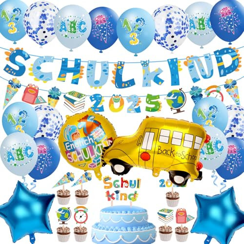 MUEZDUR SCHULKIND 2025 Deko Einschulung Junge, Deko Einschulung Mädchen 2025 Zuckertüten Banner, Zuckertüten Banner, Deko ABC 123 Schulkind Motiv, Konfetti Schulanfang Schuleinführung Deko