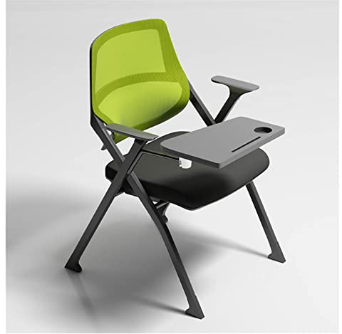 Ergonomic Folding Conference Chair with Writing Tablet Mesh Back Padded Seat Green Portable Stackable Chair for Office Meetings and Events