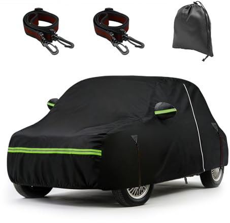 wasserdichte Autoabdeckung, kompatibel mit FIAT 500 500C 500E Abarth 500 2007-2024, 6 Schichten Outdoor Full Car Cover Sonne Regen UV Staubschutz mit Tür Reißverschluss Winddicht Gurt